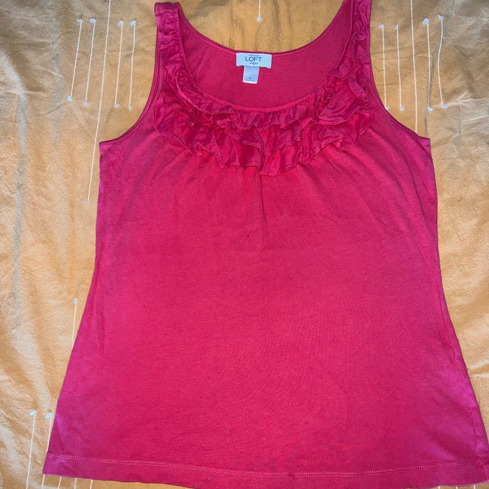Ann Taylor Loft Petite Pink Tank Top with Ruffled Cowl Neck Size Small